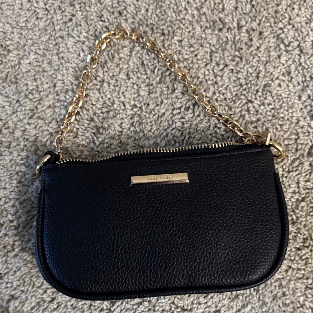 Black Leather Wristlet with Gold Chain